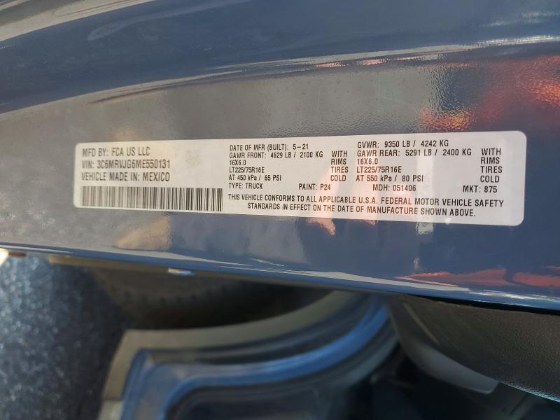 61897336 :رقم المزاد ، 3C6MRVJG6ME550131 vin ، 2021 Ram Promaster 3500 مزاد بيع