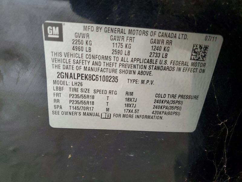 2012 Chevrolet Equinox მანქანა იყიდება აუქციონზე, vin: 2GNALPEK8C6100235, აუქციონის ნომერი: 63136846