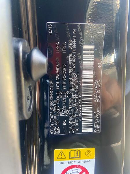 Aukcja sprzedaży 2016 Lexus Rx, vin: JTJBZMCA7G2001197, numer aukcji: 62050796