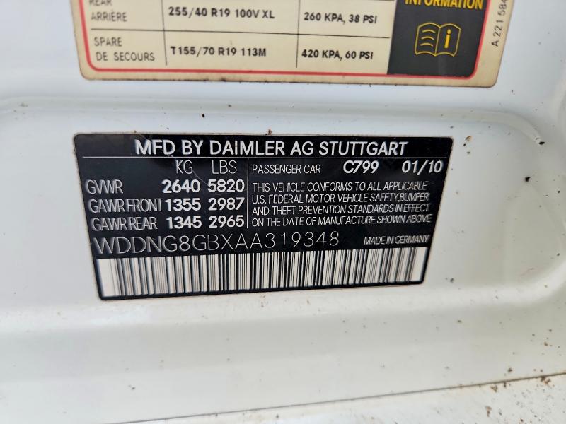 Продаж на аукціоні авто 2010 Mercedes-benz S, vin: WDDNG8GBXAA319348, номер лоту: 62287986
