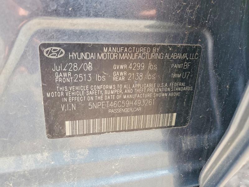 2009 Hyundai Sonata მანქანა იყიდება აუქციონზე, vin: 5NPET46C59H493261, აუქციონის ნომერი: 61839516