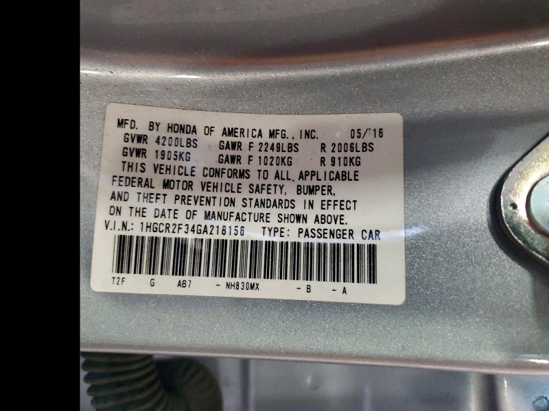 60362846 :رقم المزاد ، 1HGCR2F34GA218156 vin ، 2016 Honda Accord مزاد بيع