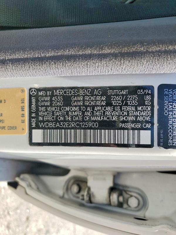 Продажа на аукционе авто 1994 Mercedes-benz E, vin: WDBEA32E2RC125900, номер лота: 61625396