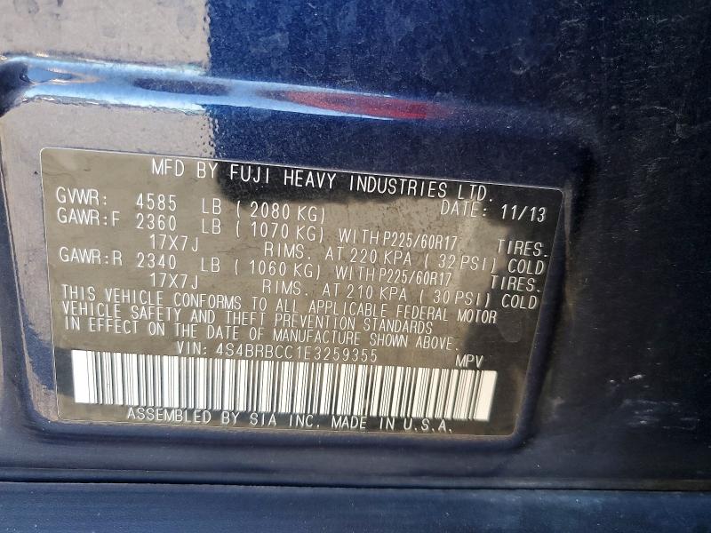 Aukcja sprzedaży 2014 Subaru Outback, vin: 4S4BRBCC1E3259355, numer aukcji: 62604576
