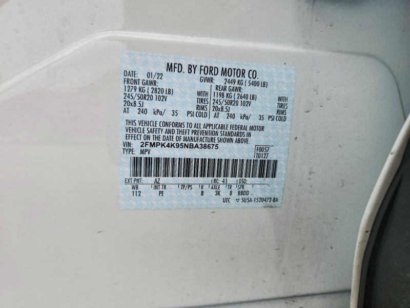85793135 :رقم المزاد ، 2FMPK4K95NBA38675 vin ، 2022 Ford Edge مزاد بيع