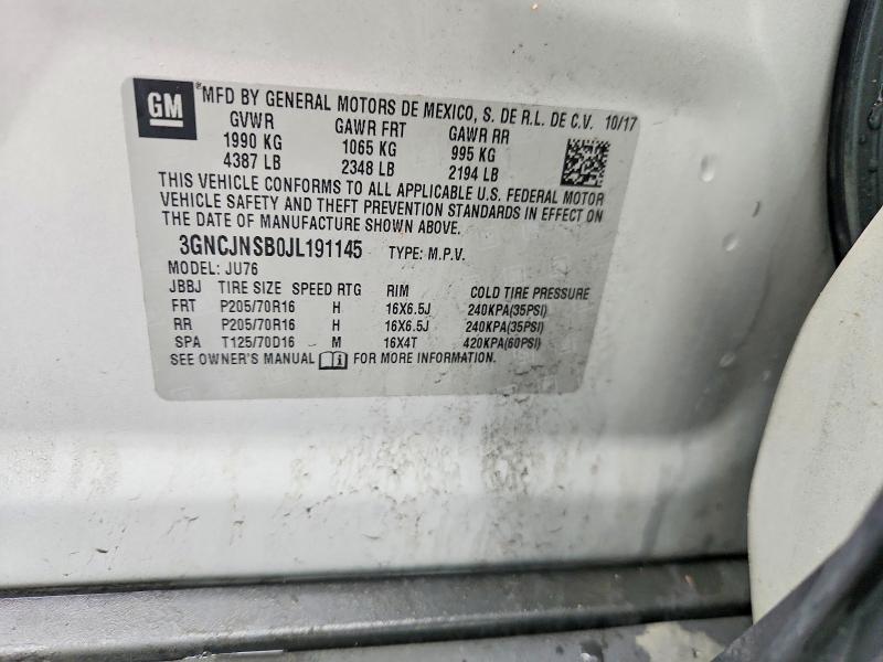 Продажа на аукционе авто 2018 Chevrolet Trax, vin: 3GNCJNSB0JL191145, номер лота: 58956006