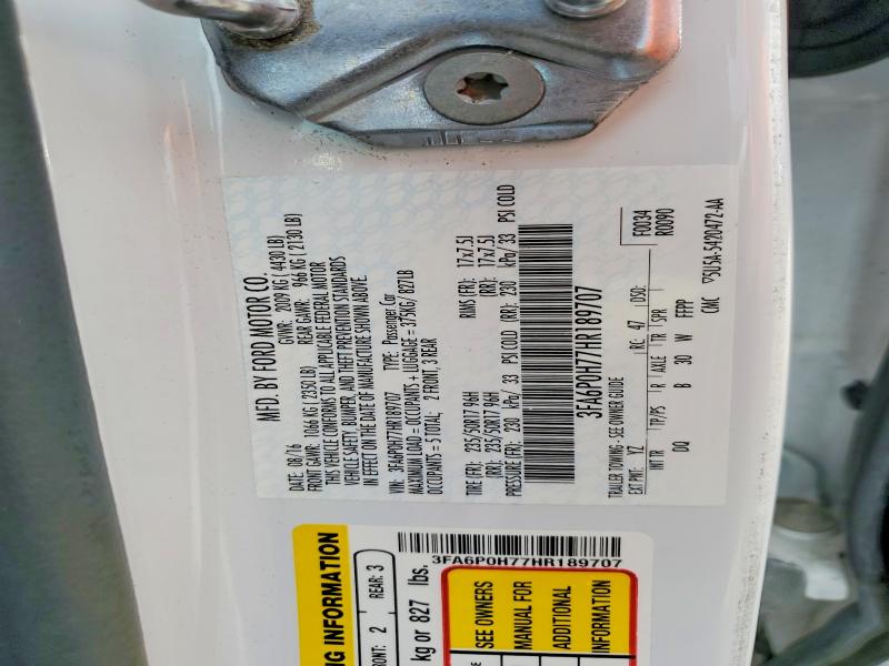 Aukcja sprzedaży 2017 Ford Fusion, vin: 3FA6P0H77HR189707, numer aukcji: 62945276