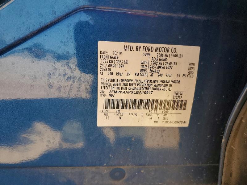 Продажа на аукционе авто 2020 Ford Edge, vin: 2FMPK4APXLBA10917, номер лота: 62019926