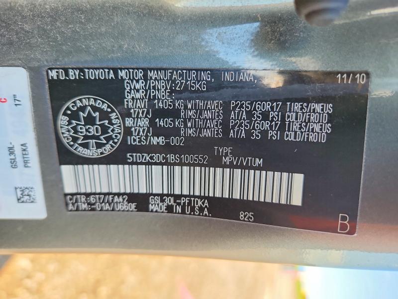 Продаж на аукціоні авто 2011 Toyota Sienna, vin: 5TDZK3DC1BS100552, номер лоту: 59626756