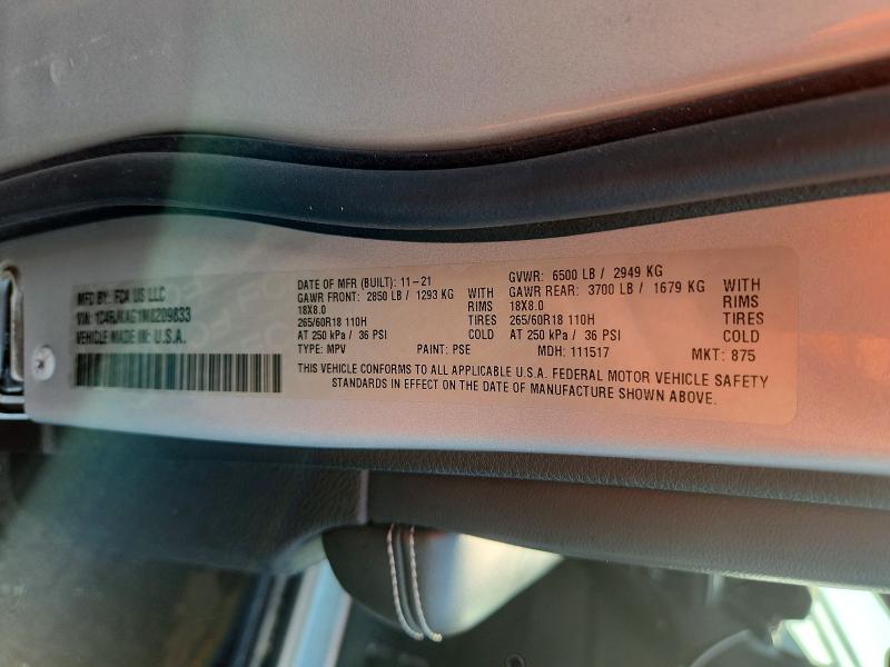 Auction sale of the 2021 Jeep Grand Cherokee, vin: 1C4RJKAG1M8209833, lot number: 59364116