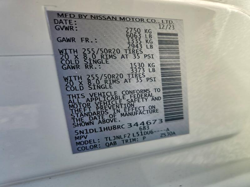 60885206 :رقم المزاد ، 5N1DL1HU8RC344673 vin ، 2024 Infiniti Qx60 مزاد بيع