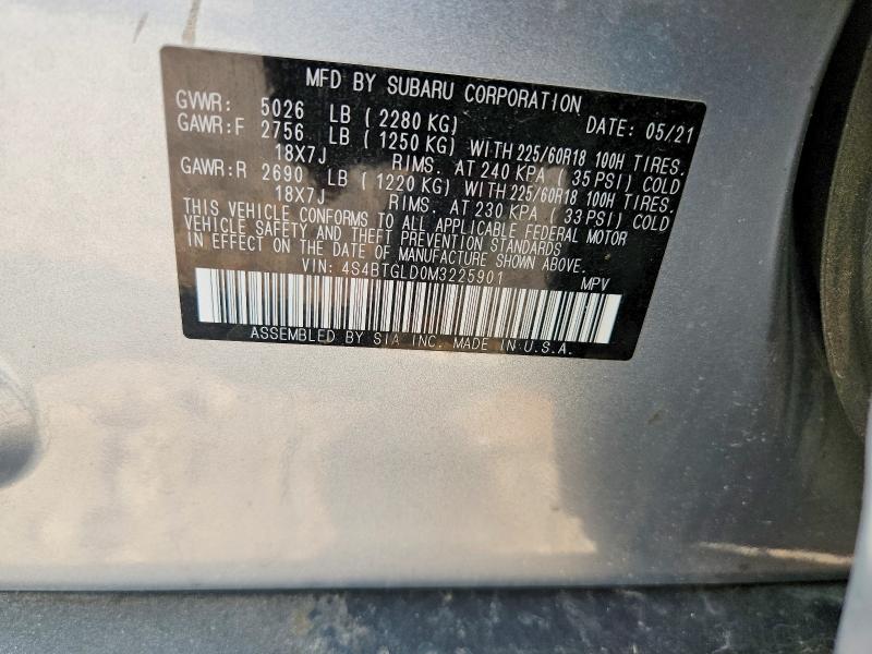 Продажа на аукционе авто 2021 Subaru Outback, vin: 4S4BTGLD0M3225901, номер лота: 59994236