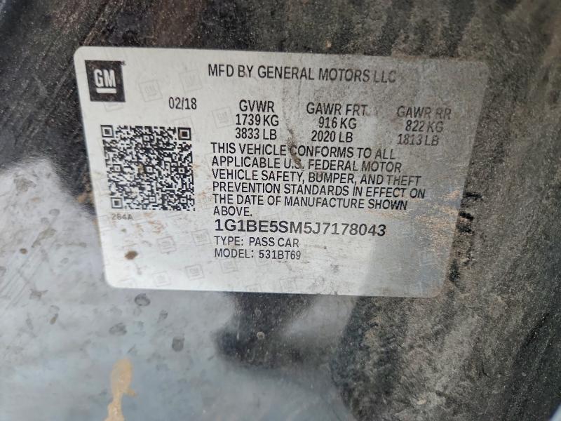 Продажа на аукционе авто 2018 Chevrolet Cruze, vin: 1G1BE5SM5J7178043, номер лота: 60378986