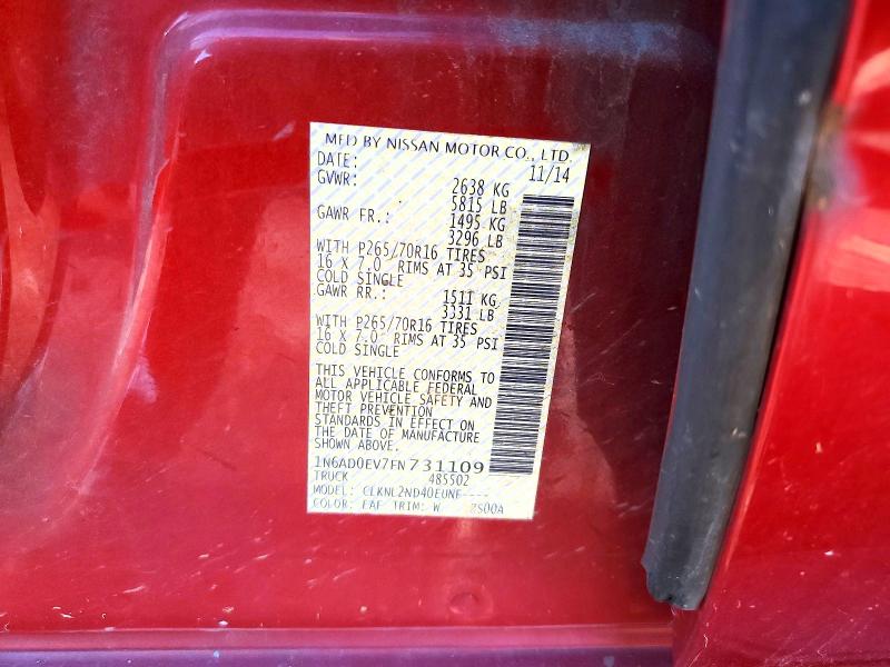 2015 Nissan Frontier მანქანა იყიდება აუქციონზე, vin: 1N6AD0EV7FN731109, აუქციონის ნომერი: 60826586