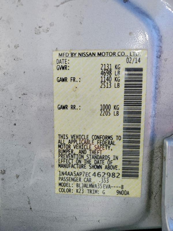 63509136 :رقم المزاد ، 1N4AA5AP7EC462982 vin ، 2014 Nissan Maxima مزاد بيع