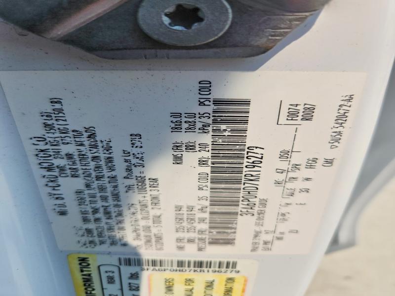 Aukcja sprzedaży 2019 Ford Fusion, vin: 3FA6P0HD7KR196279, numer aukcji: 62645326