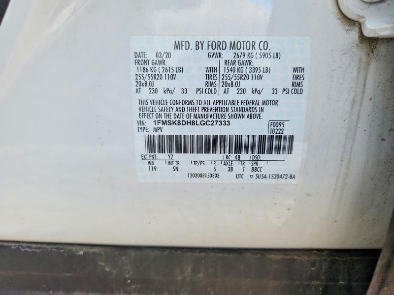 Продажа на аукционе авто 2020 Ford Explorer, vin: 1FMSK8DH8LGC27333, номер лота: 62424616