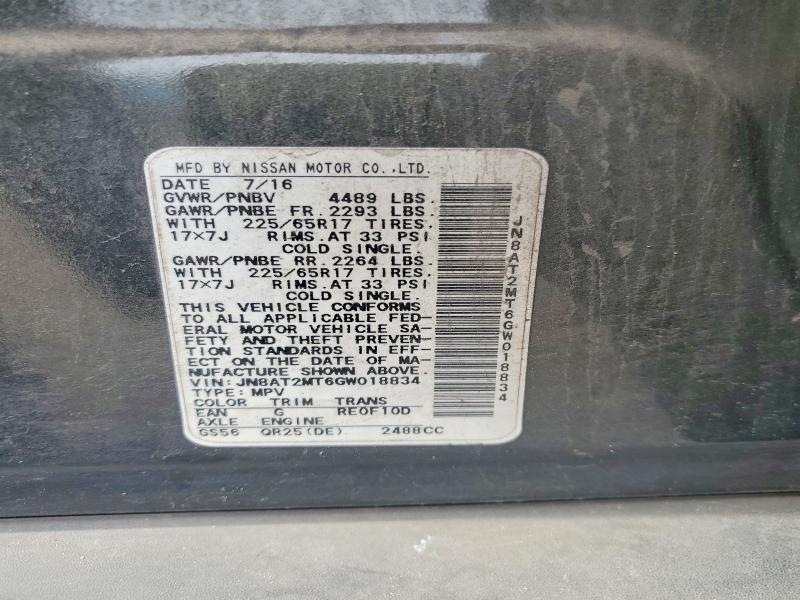 Продаж на аукціоні авто 2016 Nissan Rogue, vin: JN8AT2MT6GW018834, номер лоту: 62233716
