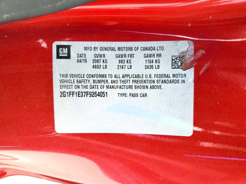 60560766 :رقم المزاد ، 2G1FF1E37F9264051 vin ، 2015 Chevrolet Camaro مزاد بيع
