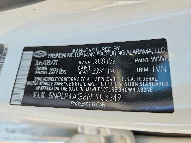 62811106 :رقم المزاد ، 5NPLP4AG8NH053549 vin ، 2022 Hyundai Elantra مزاد بيع
