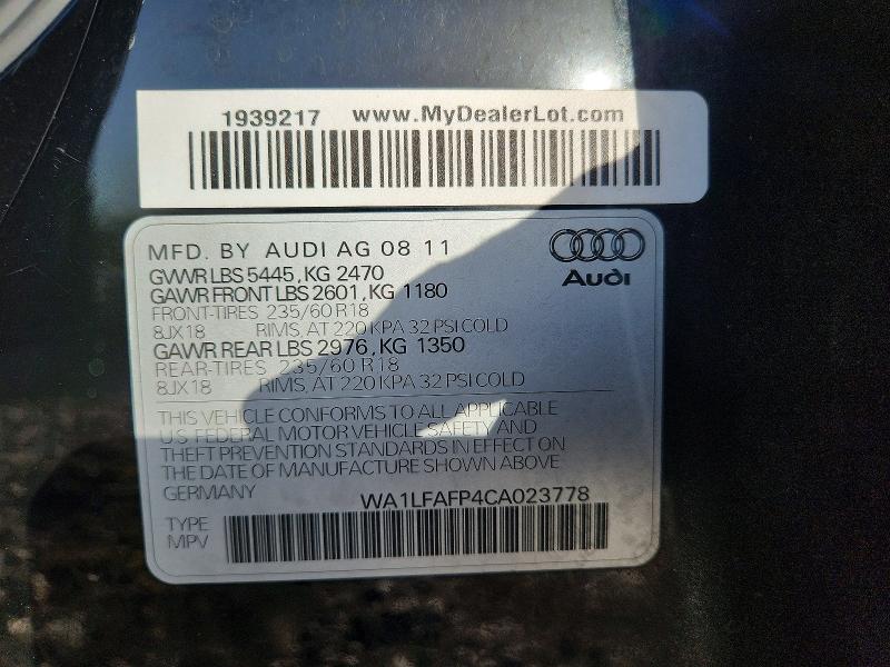 Продаж на аукціоні авто 2012 Audi Q5, vin: WA1LFAFP4CA023778, номер лоту: 59193606