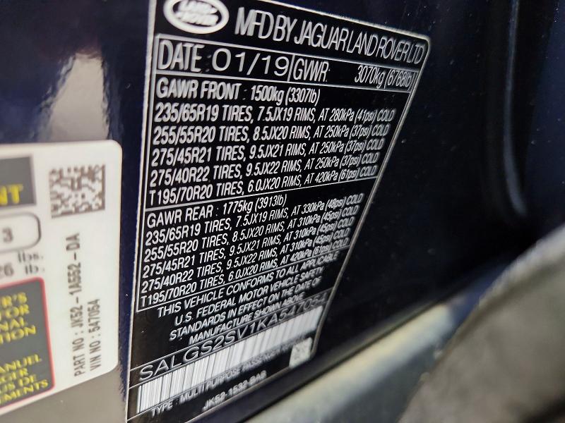 Продаж на аукціоні авто 2019 Land Rover Range Rover, vin: SALGS2SV1KA547054, номер лоту: 61552736