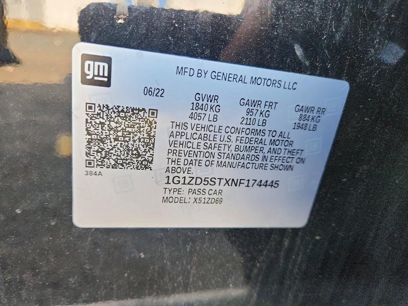 62631316 :رقم المزاد ، 1G1ZD5STXNF174445 vin ، 2022 Chevrolet Malibu مزاد بيع