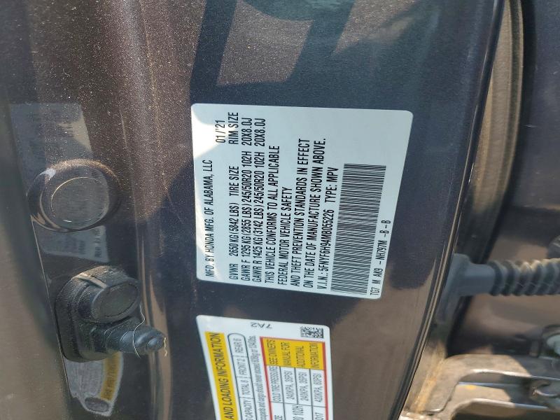 60754186 :رقم المزاد ، 5FNYF6H94MB055226 vin ، 2021 Honda Pilot مزاد بيع