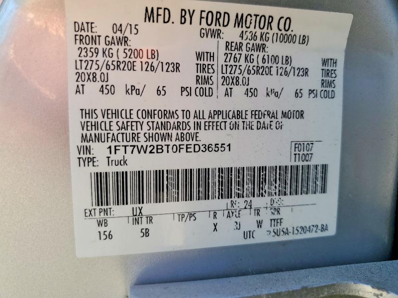 2015 Ford F250 მანქანა იყიდება აუქციონზე, vin: 1FT7W2BT0FED36551, აუქციონის ნომერი: 60248626