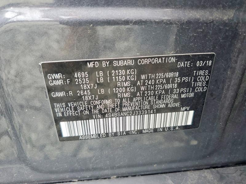 Продаж на аукціоні авто 2018 Subaru Outback, vin: 4S4BSANC2J3339141, номер лоту: 61875026