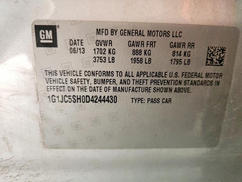 2013 Chevrolet Sonic მანქანა იყიდება აუქციონზე, vin: 1G1JC5SH0D4244430, აუქციონის ნომერი: 63169826