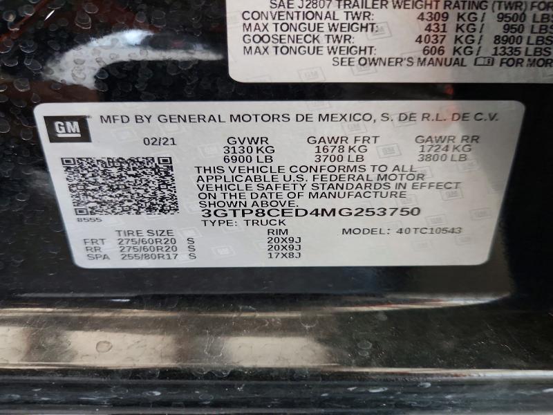 Продаж на аукціоні авто 2021 Gmc Sierra, vin: 3GTP8CED4MG253750, номер лоту: 63553296