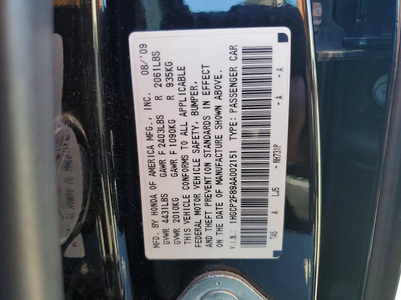 62921966 :رقم المزاد ، 1HGCP2F89AA002151 vin ، 2010 Honda Accord مزاد بيع