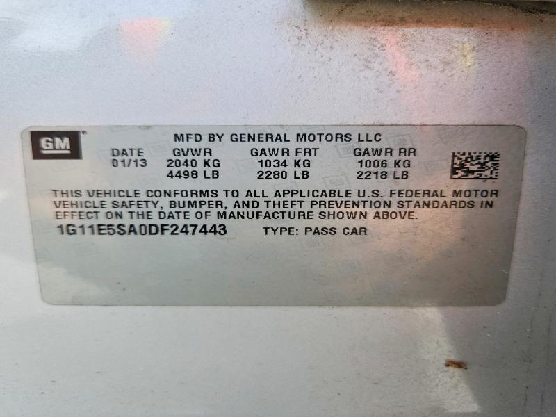 2013 Chevrolet Malibu მანქანა იყიდება აუქციონზე, vin: 1G11E5SA0DF247443, აუქციონის ნომერი: 61015856