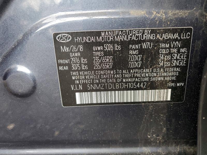2018 Hyundai Santa Fe Sport მანქანა იყიდება აუქციონზე, vin: 5NMZTDLB1JH105442, აუქციონის ნომერი: 61911486