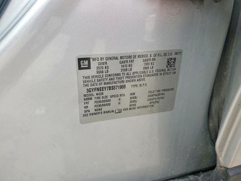 2011 Cadillac Srx მანქანა იყიდება აუქციონზე, vin: 3GYFNEEY7BS671968, აუქციონის ნომერი: 61760346