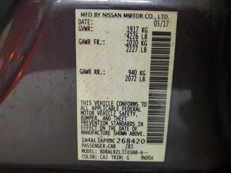 56180156 :رقم المزاد ، 1N4AL3APXHC268420 vin ، 2017 Nissan Altima مزاد بيع