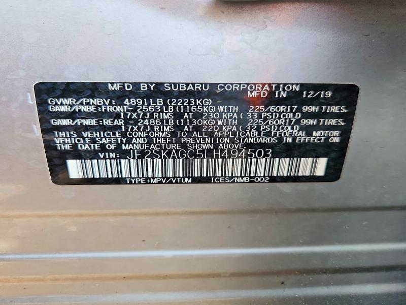 Продажа на аукционе авто 2020 Subaru Forester, vin: JF2SKAGC5LH494503, номер лота: 59810636