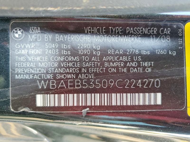 Продаж на аукціоні авто 2009 Bmw 650, vin: WBAEB53509C224270, номер лоту: 60210806