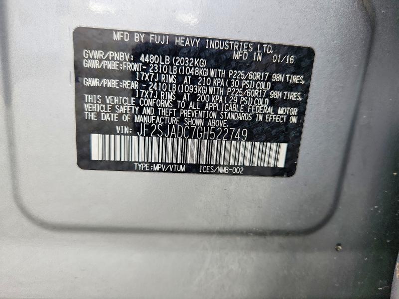 Продаж на аукціоні авто 2016 Subaru Forester, vin: JF2SJADC7GH522749, номер лоту: 61978276