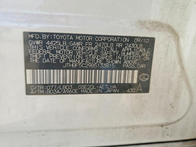 60125296 :رقم المزاد ، JTHBF5C29B5133815 vin ، 2011 Lexus Is مزاد بيع