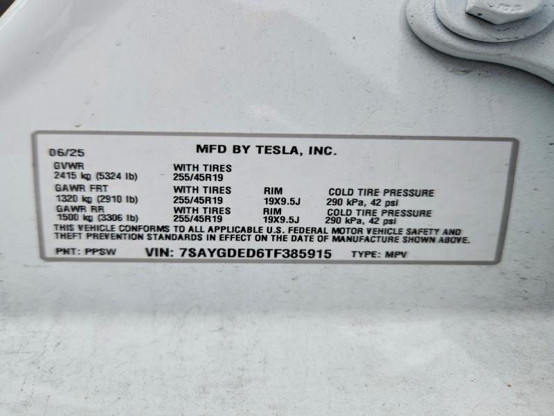 Aukcja sprzedaży 2026 Tesla Model Y, vin: 7SAYGDED6TF385915, numer aukcji: 62332536