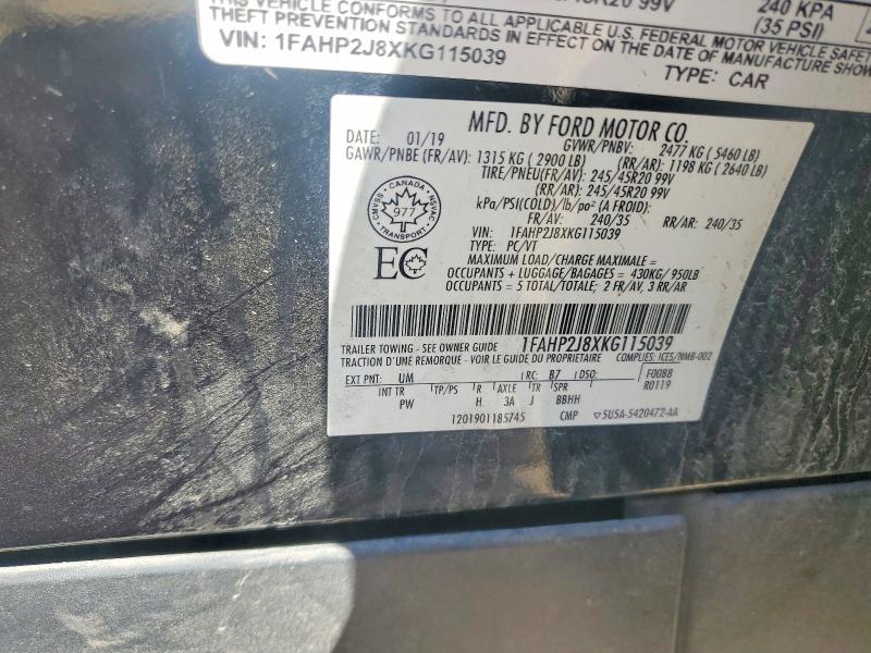 60485356 :رقم المزاد ، 1FAHP2J8XKG115039 vin ، 2019 Ford Taurus مزاد بيع