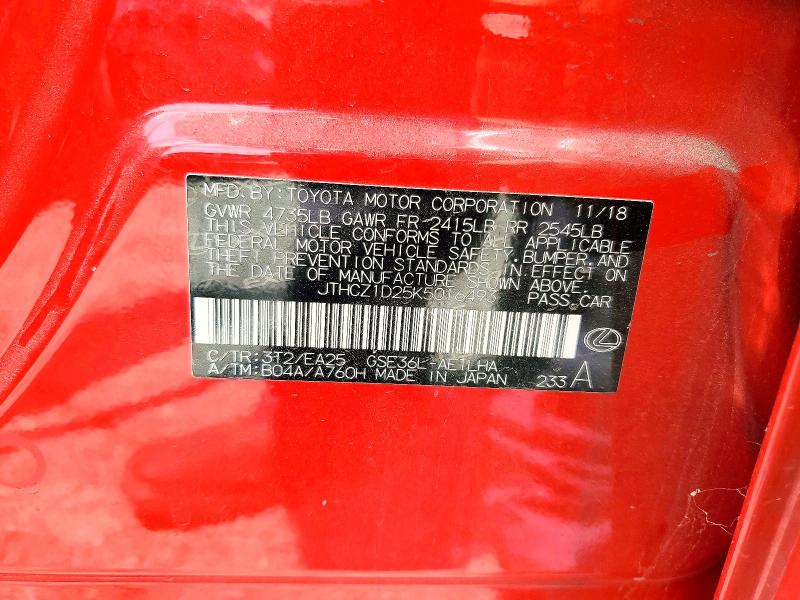 Aukcja sprzedaży 2019 Lexus Is, vin: JTHCZ1D25K5016493, numer aukcji: 59378656