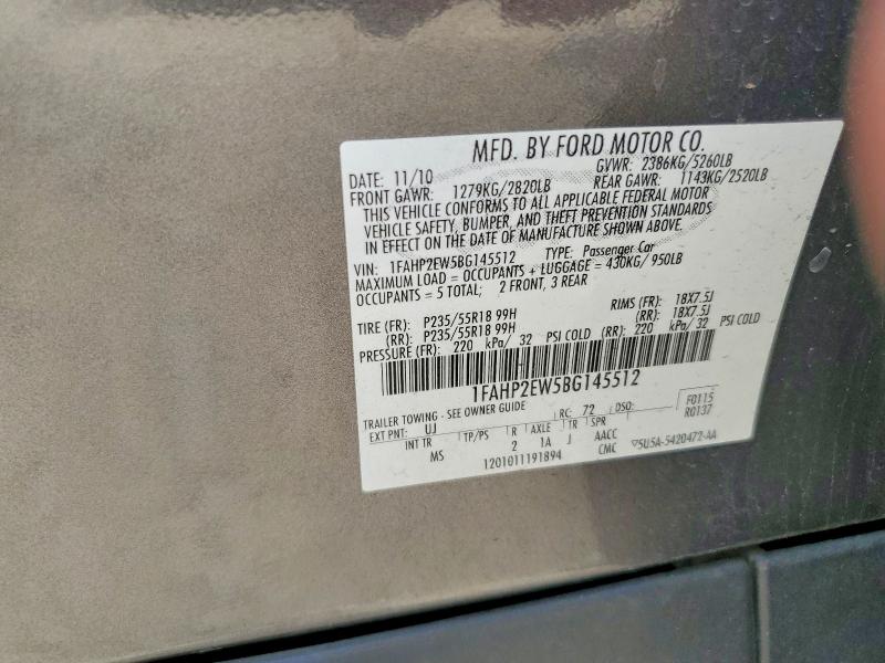 Aukcja sprzedaży 2011 Ford Taurus, vin: 1FAHP2EW5BG145512, numer aukcji: 60971556
