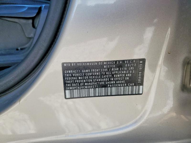 Aukcja sprzedaży 2012 Volkswagen Jetta, vin: 3VWDP7AJ0CM460271, numer aukcji: 62463306