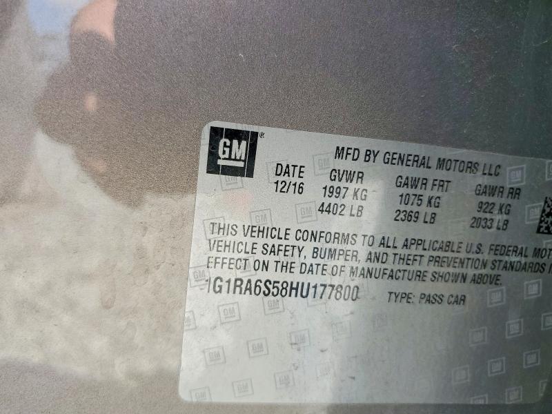 59401886 :رقم المزاد ، 1G1RA6S58HU177800 vin ، 2017 Chevrolet Volt مزاد بيع