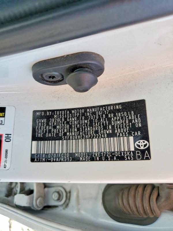 Aukcja sprzedaży 2017 Toyota Corolla, vin: 5YFBURHE2HP722248, numer aukcji: 62798016