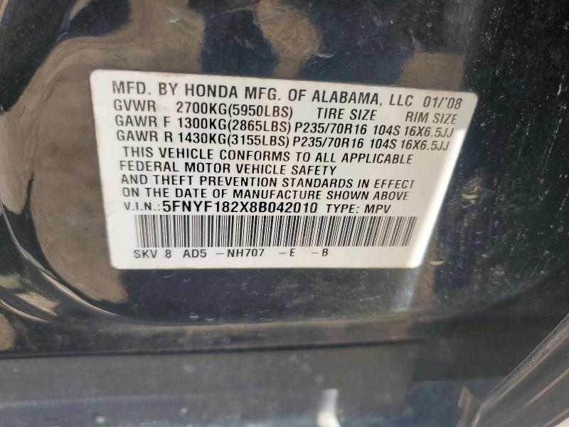 Продаж на аукціоні авто 2008 Honda Pilot, vin: 5FNYF182X8B042010, номер лоту: 60388276