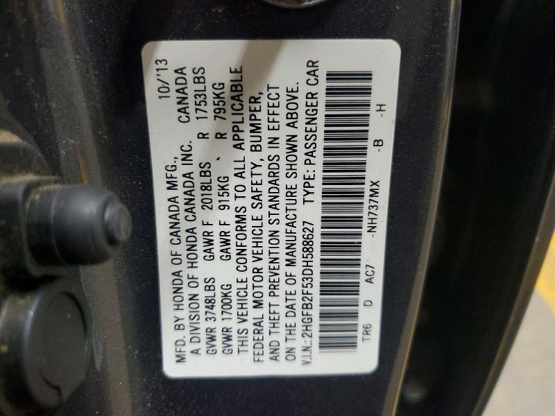 Продаж на аукціоні авто 2013 Honda Civic, vin: 2HGFB2F53DH588627, номер лоту: 59618486